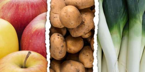 chapeau de paille Pommes, pommes de terre, poireaux, les produits d'hiver sont proposés au passage en caisse